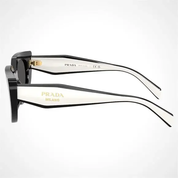 New PRADA Sunglasses Black White Talc Gold Symbole Oval Cat Eye Womens - Picture 3 of 6